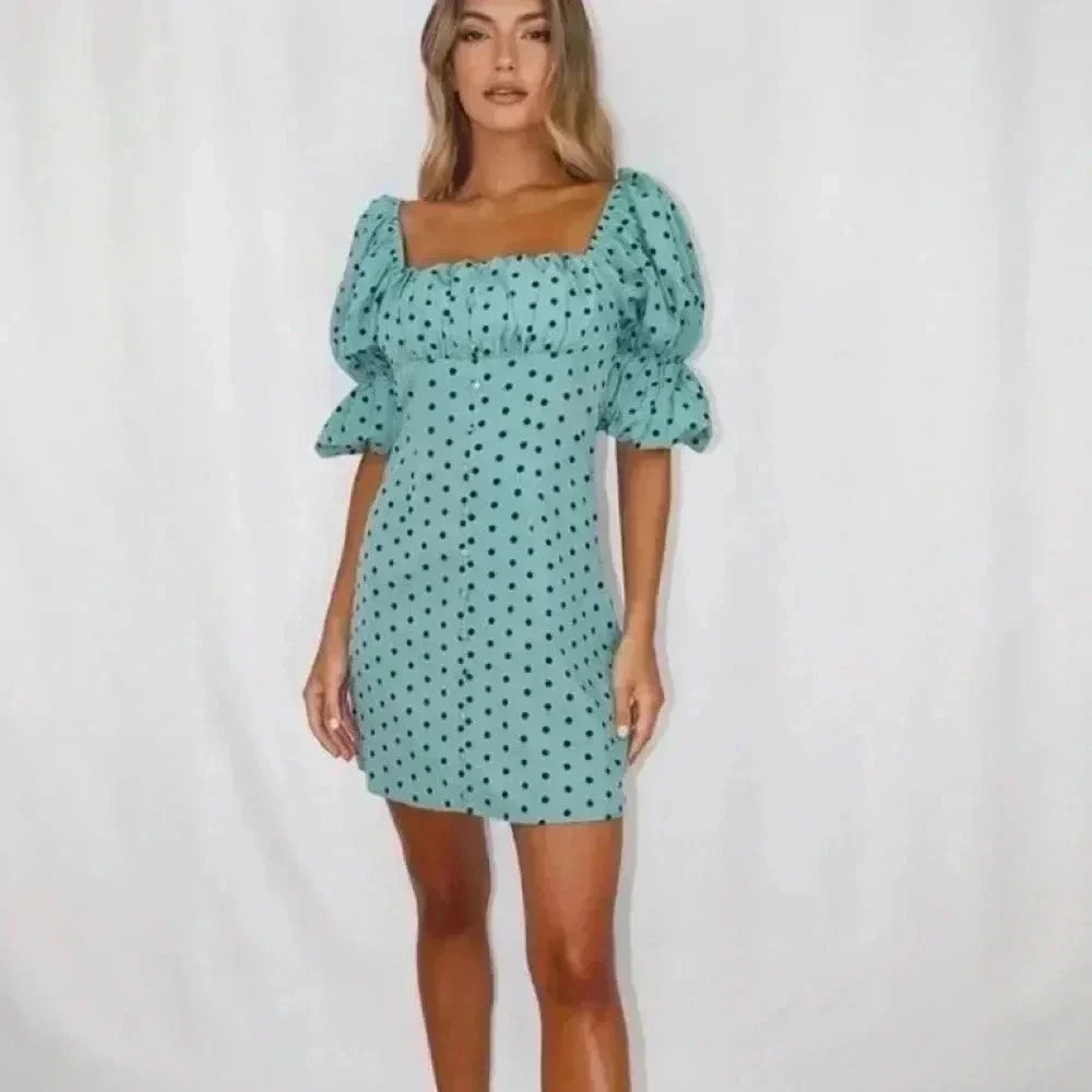 MISSGUIDED SAGE POLKA DOT PUFF SLEEVE SKATER DRESS SIZE 4